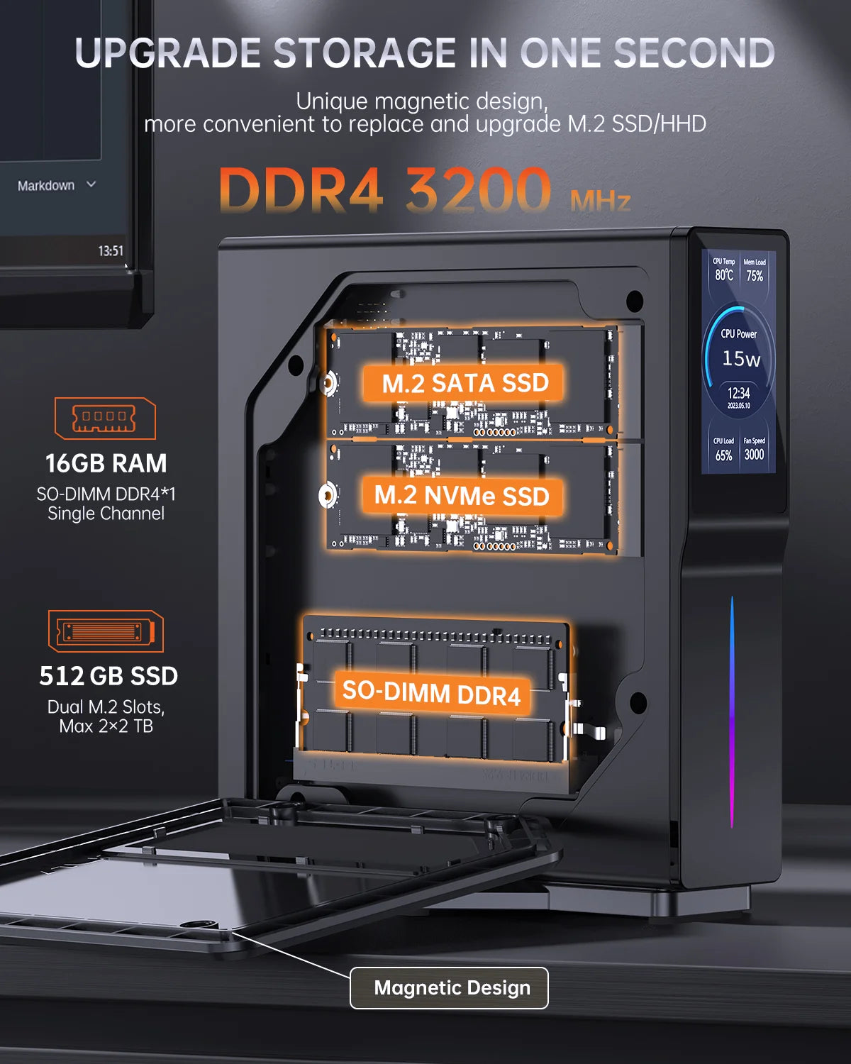 Intel 12e génération Alder Lake N150 Mini PC M.2 NVMe SSD Mini ordinateur de jeu écran LCD Mini tour verticale
