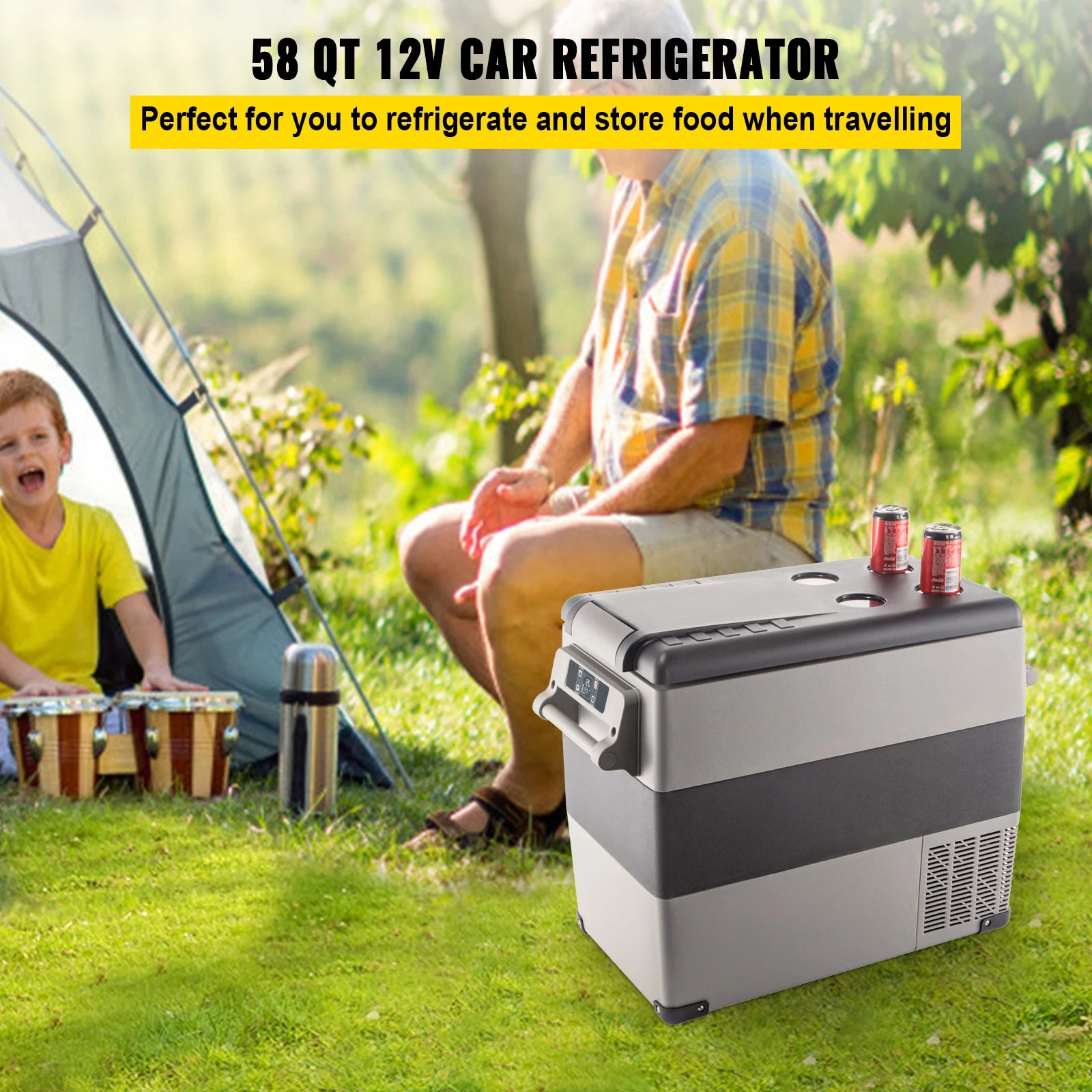Réfrigérateur portable 12V 58 QT pour camping, voyage et stockage alimentaire en extérieur