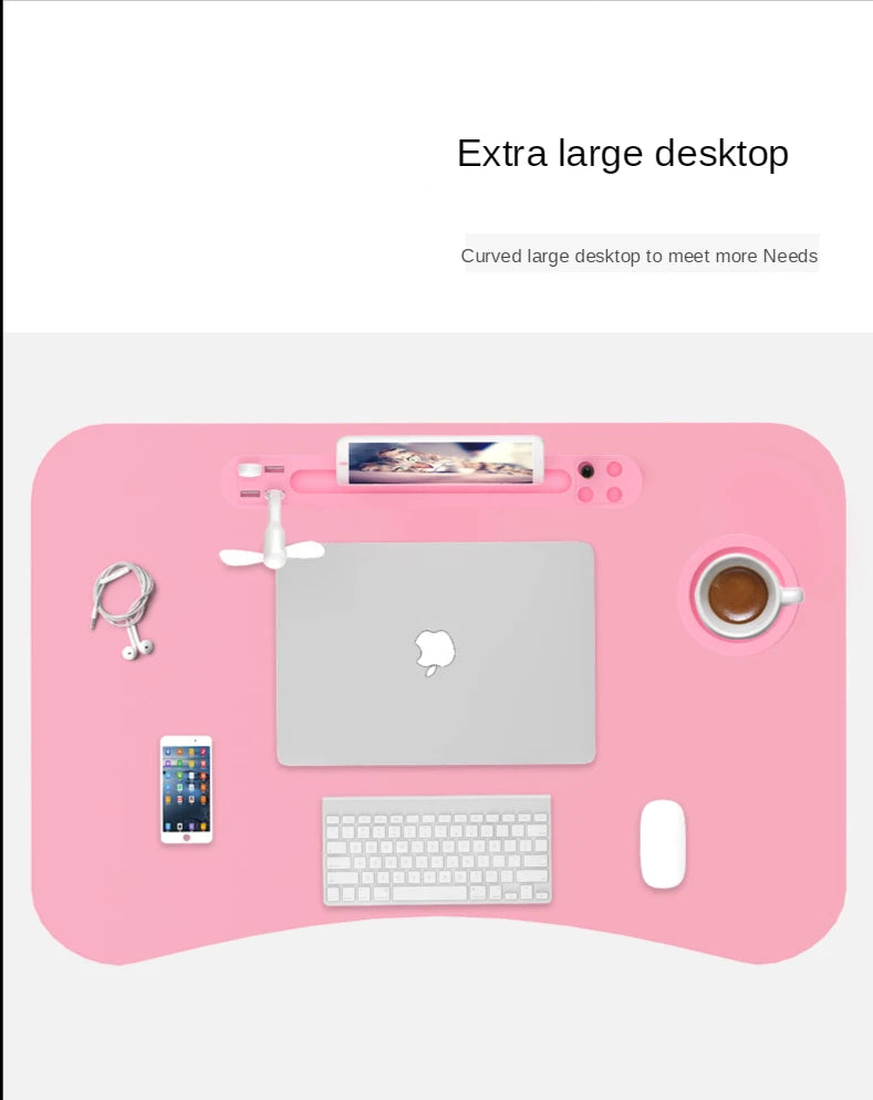 Tapis de bureau rose extra large avec support téléphone, ventilateur et porte-gobelet pour bureau high-tech