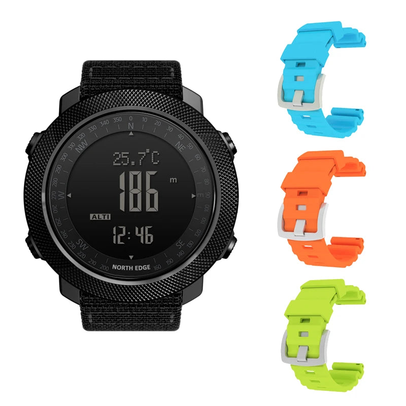 Montre GPS outdoor avec altimètre, boussole et 3 bracelets interchangeables colorés pour sport et randonnée