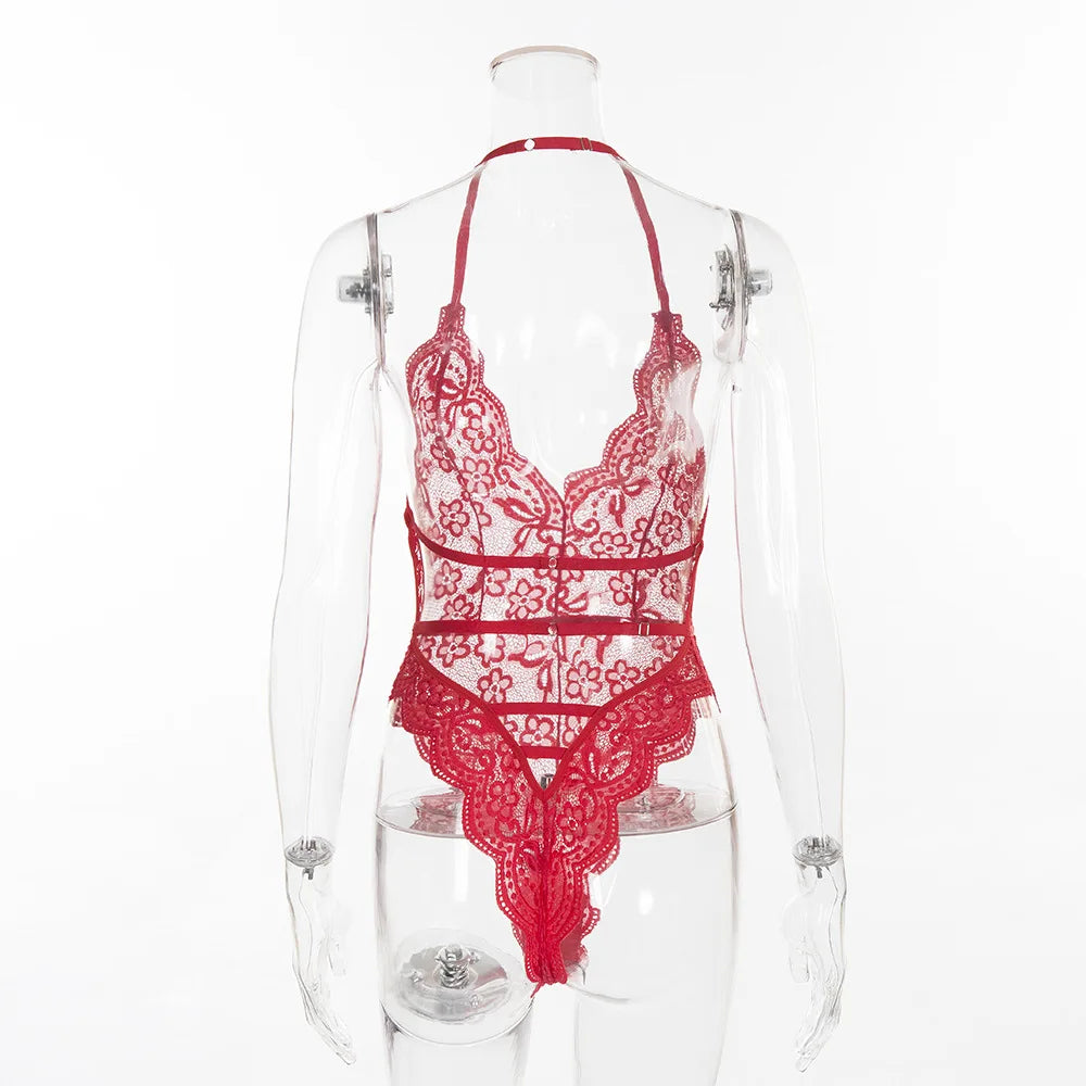 Femmes Sexy ensemble de sous-vêtements dentelle résille body Lingerie Perspective florale vêtements de nuit ensemble de Lingerie transparente ensembles de soutien-gorge une pièce