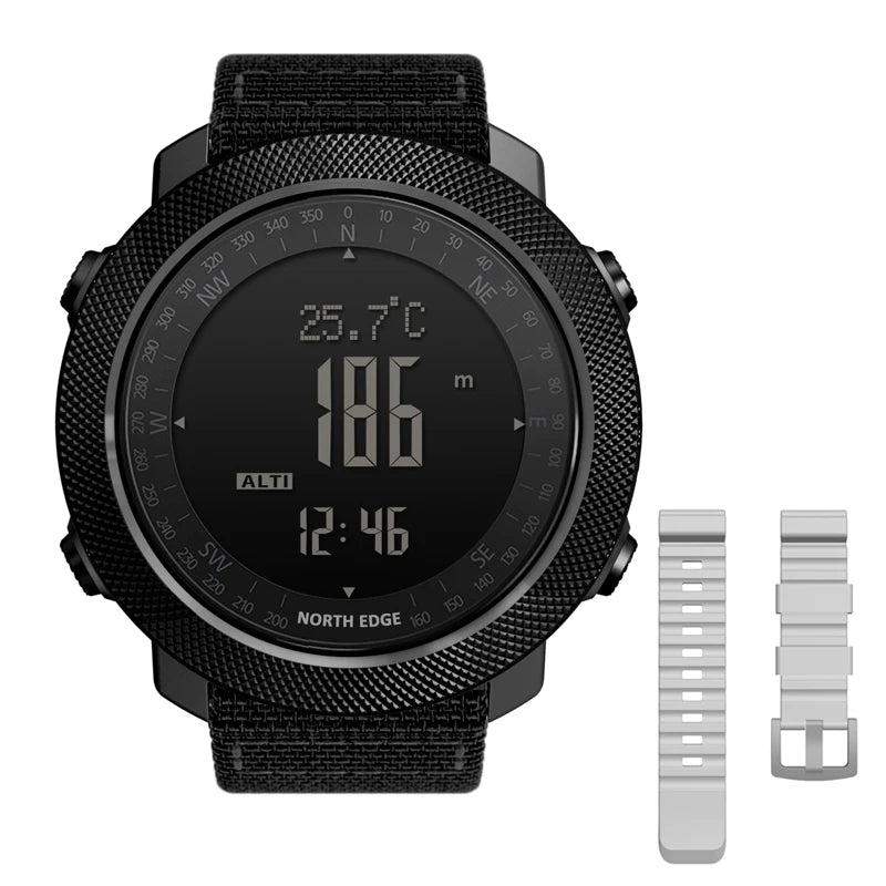 Montre connectée North Edge noire avec altimètre, température et boussole, bracelet de rechange inclus