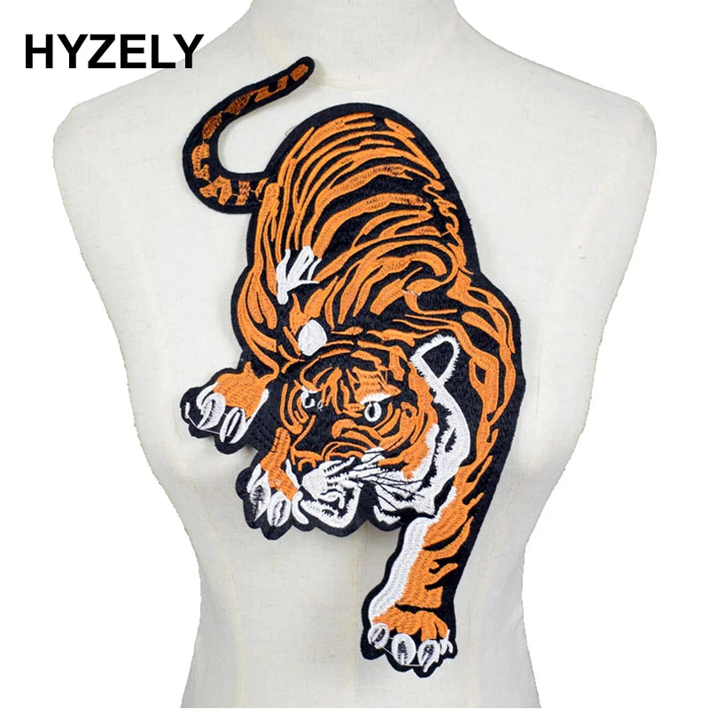 Patch tigre brodé orange et noir pour vêtements, appliqué thermocollant, style animalier tendance