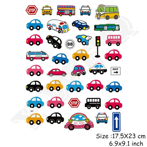Stickers autocollants véhicules colorés pour enfants, voitures, bus, ambulances, panneaux routiers, 17,5x23 cm