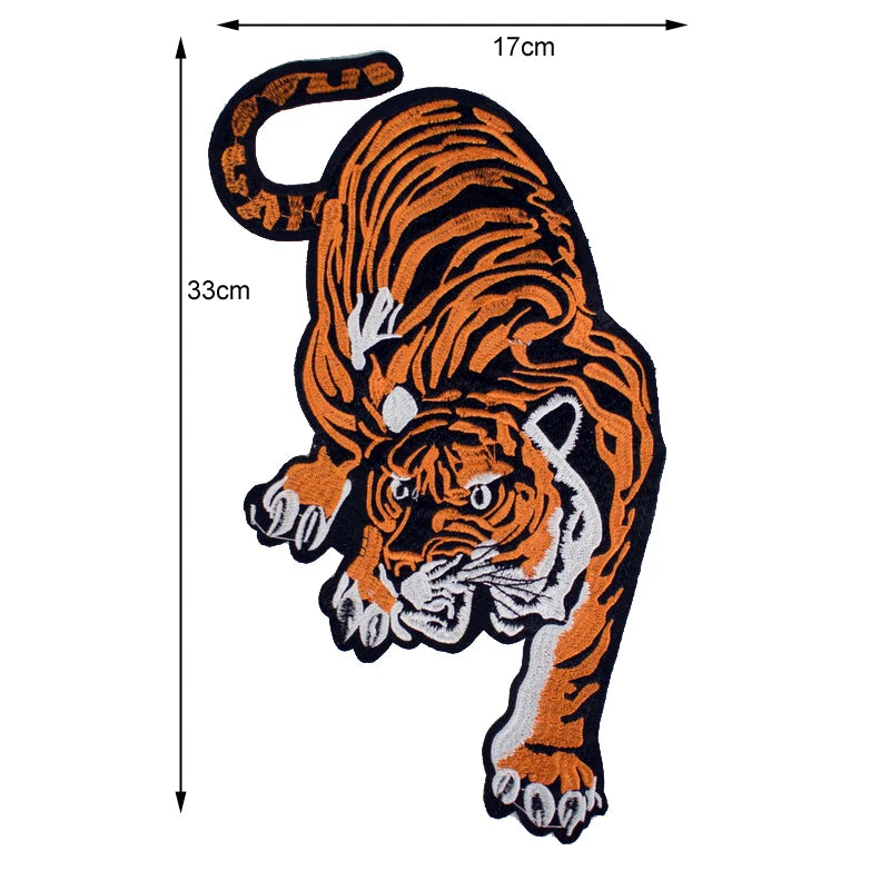 Patch tigre brodé 33x17cm, motif animal sauvage pour vêtements ou accessoires, design réaliste et détaillé