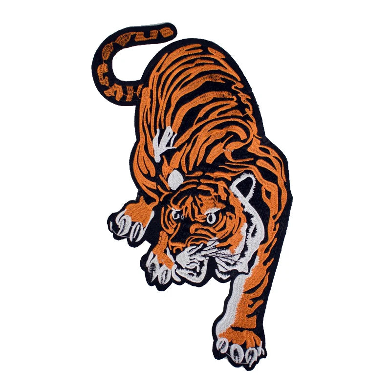 Patch tigre brodé orange et noir, motif animalier pour vêtements ou accessoires