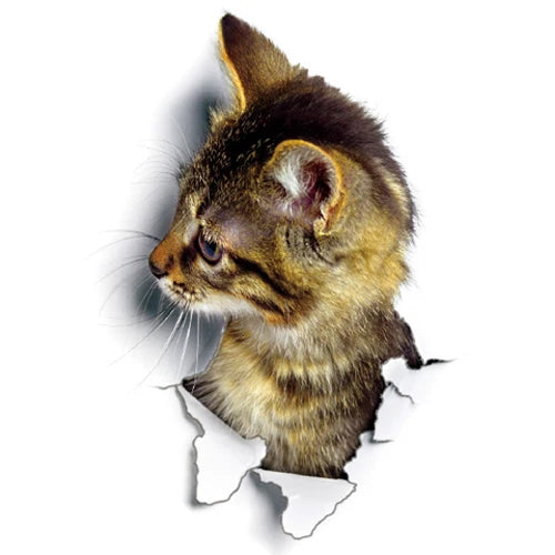 Chaton tigré mignon émergeant d'un trou déchiré, design 3D réaliste pour décoration murale