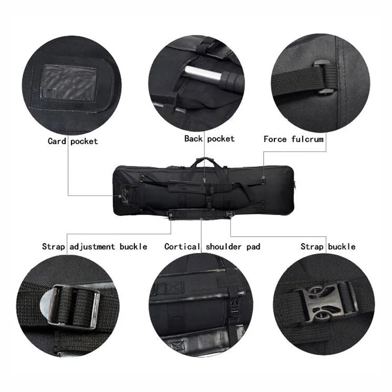 Sac de transport tactique noir avec poches, sangle ajustable et coussinet d'épaule pour équipement