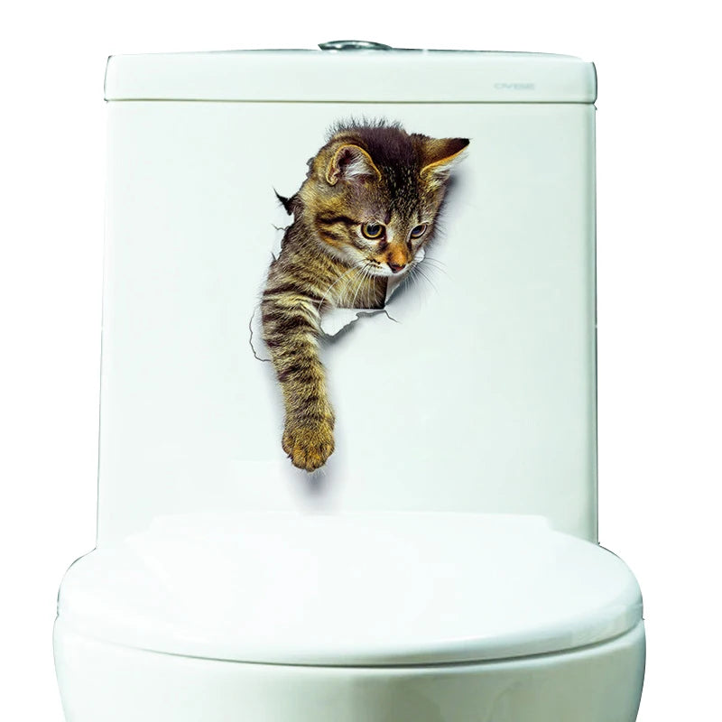 Sticker 3D chaton mignon pour cuvette des toilettes, décoration humoristique salle de bain