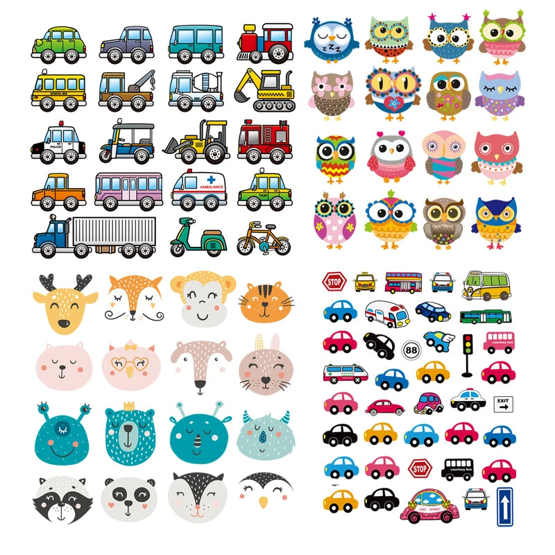 Stickers enfants mignons : animaux, véhicules et signes routiers colorés pour décoration ou jeux