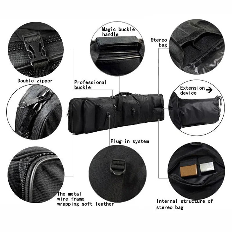 Sac stéréo professionnel noir avec double fermeture éclair, système plug-in et structure interne