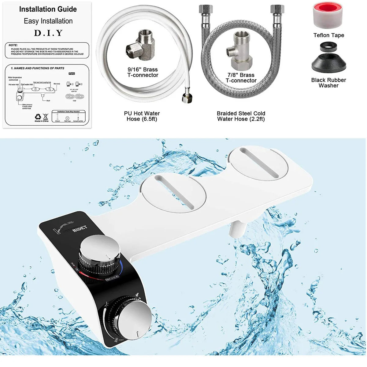 Bidet siège de toilette fixation Non électrique autonettoyant double buses lavage chaud froid mélangeur eau dame salle de bain accessoires pulvérisateur
