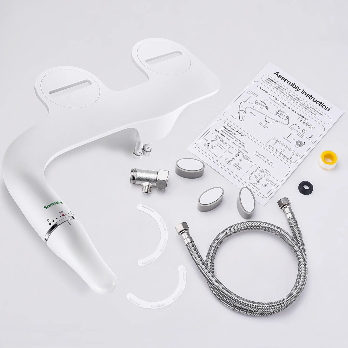 SAMODRA Bidet de toilette Ultra-mince, fixation de siège de toilette avec entrée en laiton, pression d'eau réglable, salle de bain, douche hygiénique