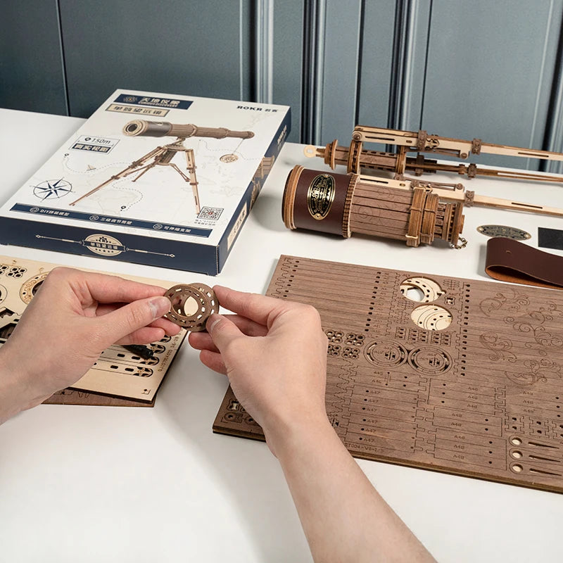 Kit de telescope en bois à monter soi-même, bricolage DIY, pièces en bois découpées, idée cadeau high-tech