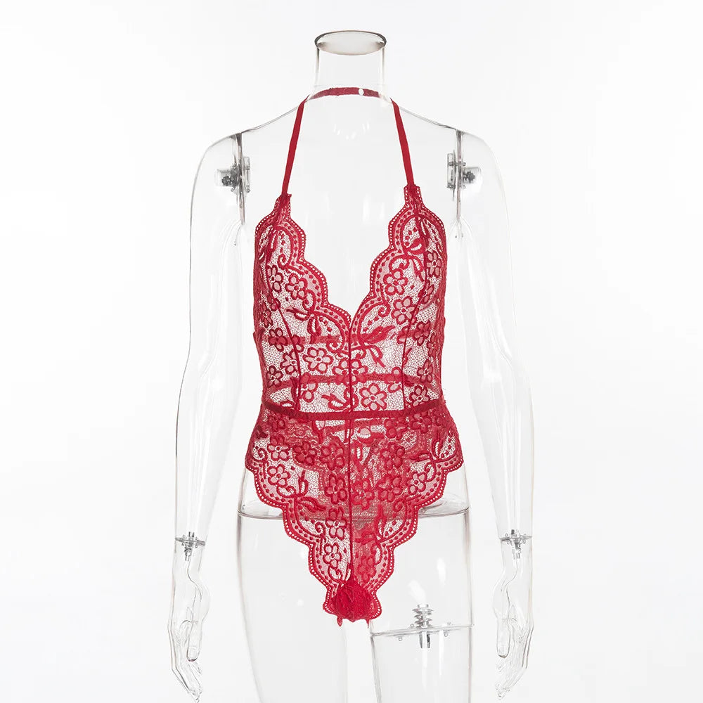 Femmes Sexy ensemble de sous-vêtements dentelle résille body Lingerie Perspective florale vêtements de nuit ensemble de Lingerie transparente ensembles de soutien-gorge une pièce