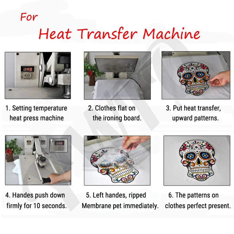 Machine de transfert thermique pour t-shirt : étape par étape avec motif crâne coloré
