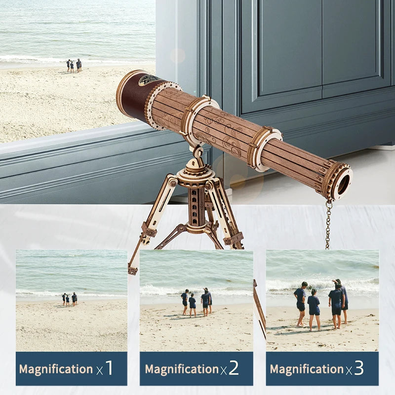 Télescope en bois avec trépied, zoom x1 à x3, vue plage et mer, gadget high-tech