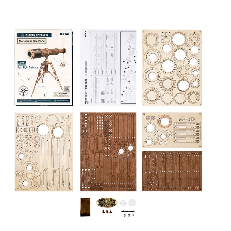 Kit de télescope monoculaire en bois à monter soi-même, pièces laser découpées, idéal pour les passionnés de science et d'astronomie
