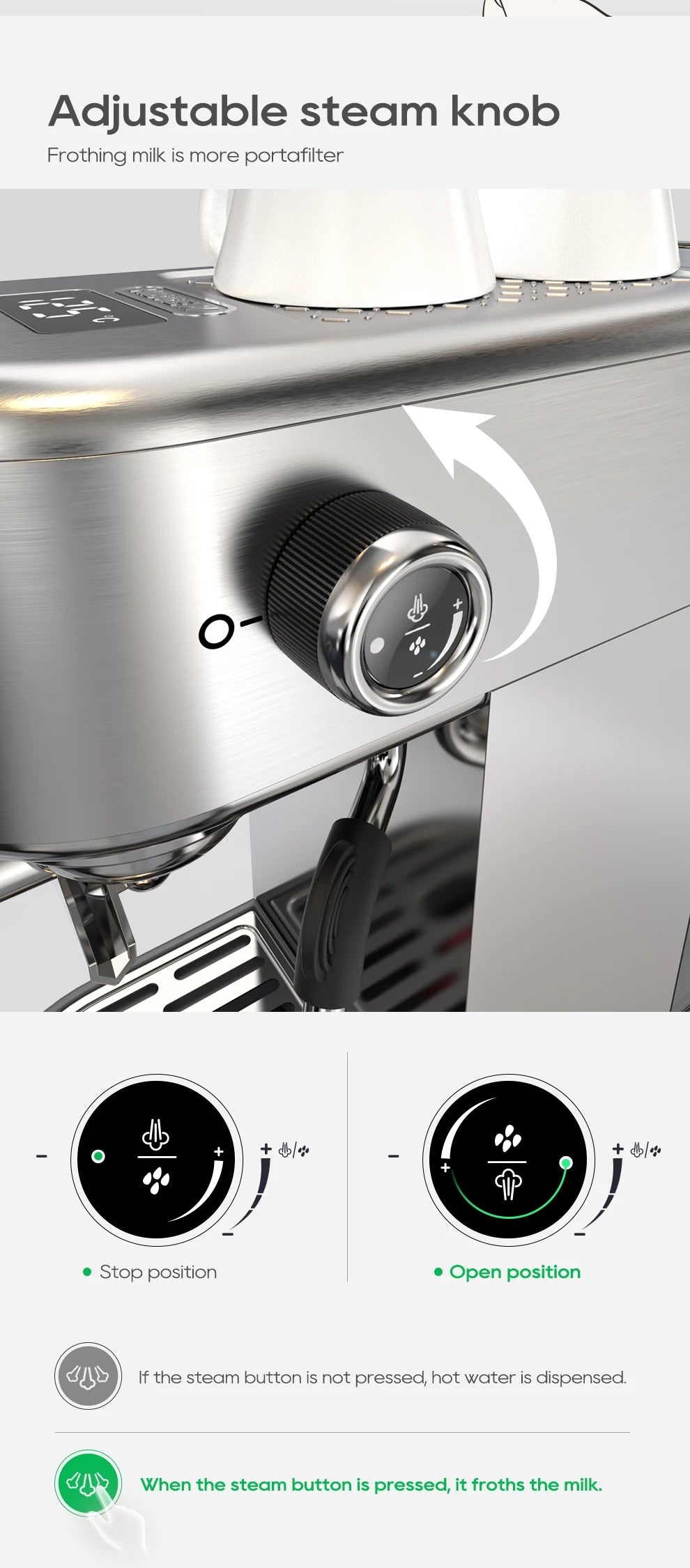 Hiinvasif-Machine à café expresso semi-automatique, cafetière super fine, température réglable, froid et chaud, cappuccino, W 20bar, H10B
