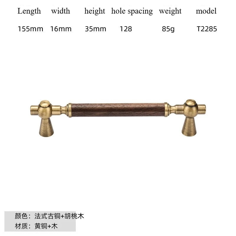 Nouvelle poignée de porte d'armoire en noyer de style chinois – Bouton rond monotrou en laiton et bois nordique en or pour tiroirs et meubles