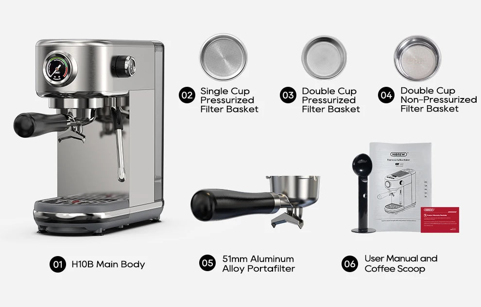 Hiinvasif-Machine à café expresso semi-automatique, cafetière super fine, température réglable, froid et chaud, cappuccino, W 20bar, H10B