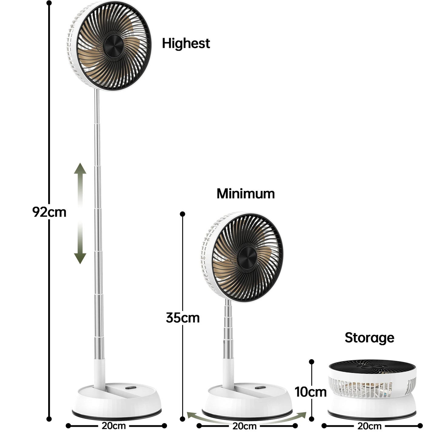 Ventilateur sur pied oscillant portable avec télécommande, ventilateur de bureau pliable, batterie aste, 62 piédestaux, camping