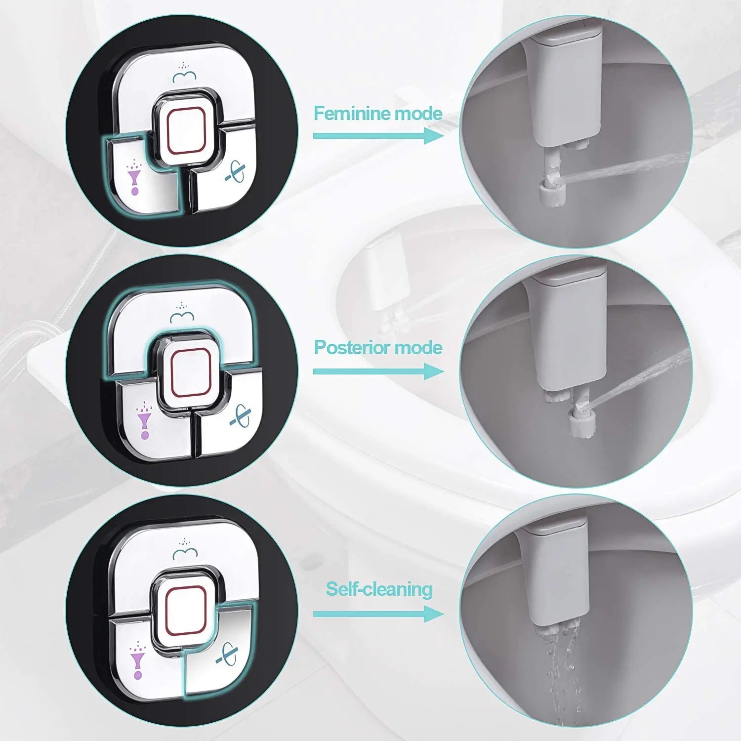 Bidet intelligent avec mode féminin, postérieur et autonettoyant pour toilettes modernes