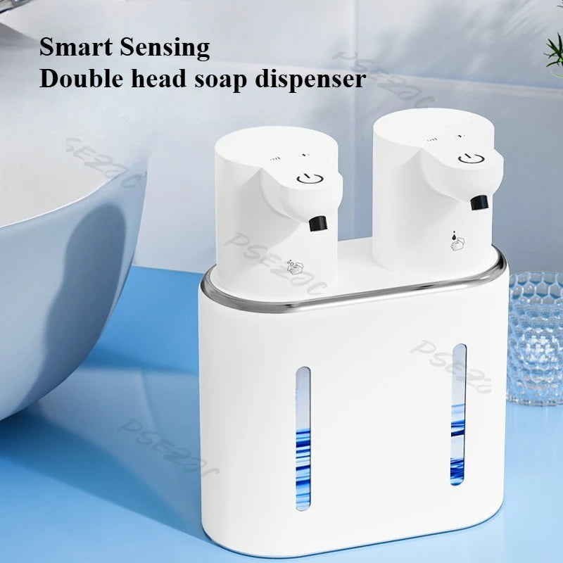 Distributeur de savon automatique double tête avec capteur intelligent, design moderne pour salle de bain