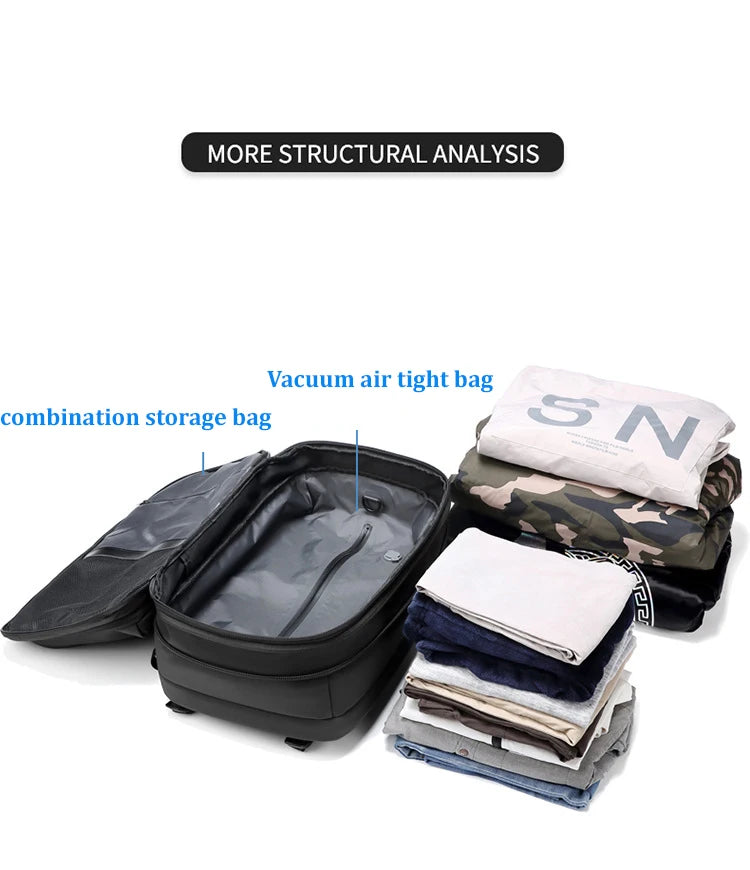 Sac à dos à compression sous vide pour ordinateur portable, sac à dos de voyage pour hommes, grande capacité, sac à dos scolaire, expansion, extérieur, SR, 17 pouces
