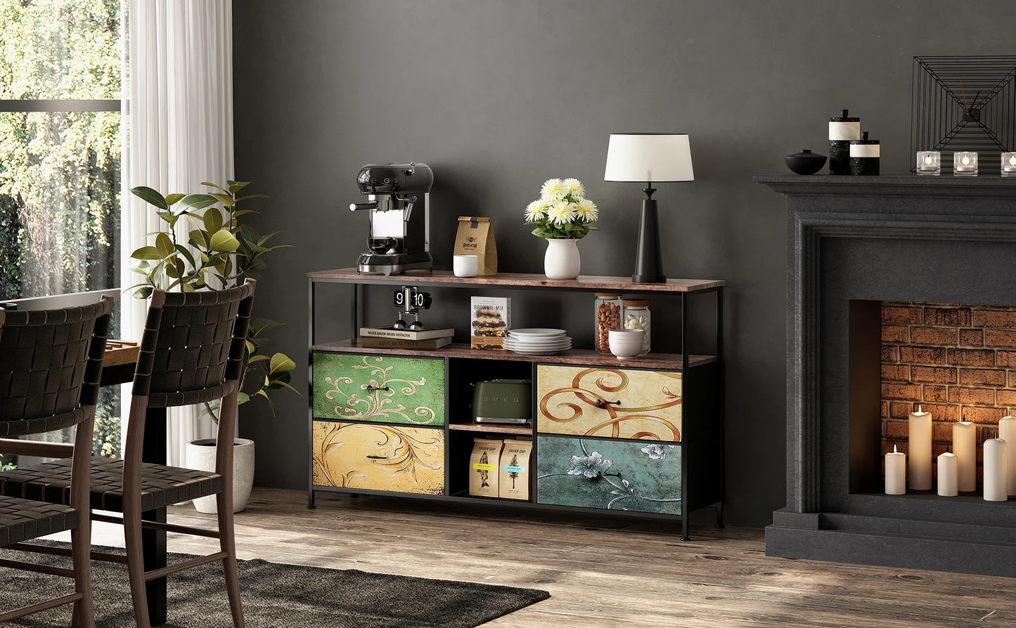 Rosahqnda Meuble TV avec 4 tiroirs, meuble TV, étagères réglables, table TV, meuble TV meuble de salon