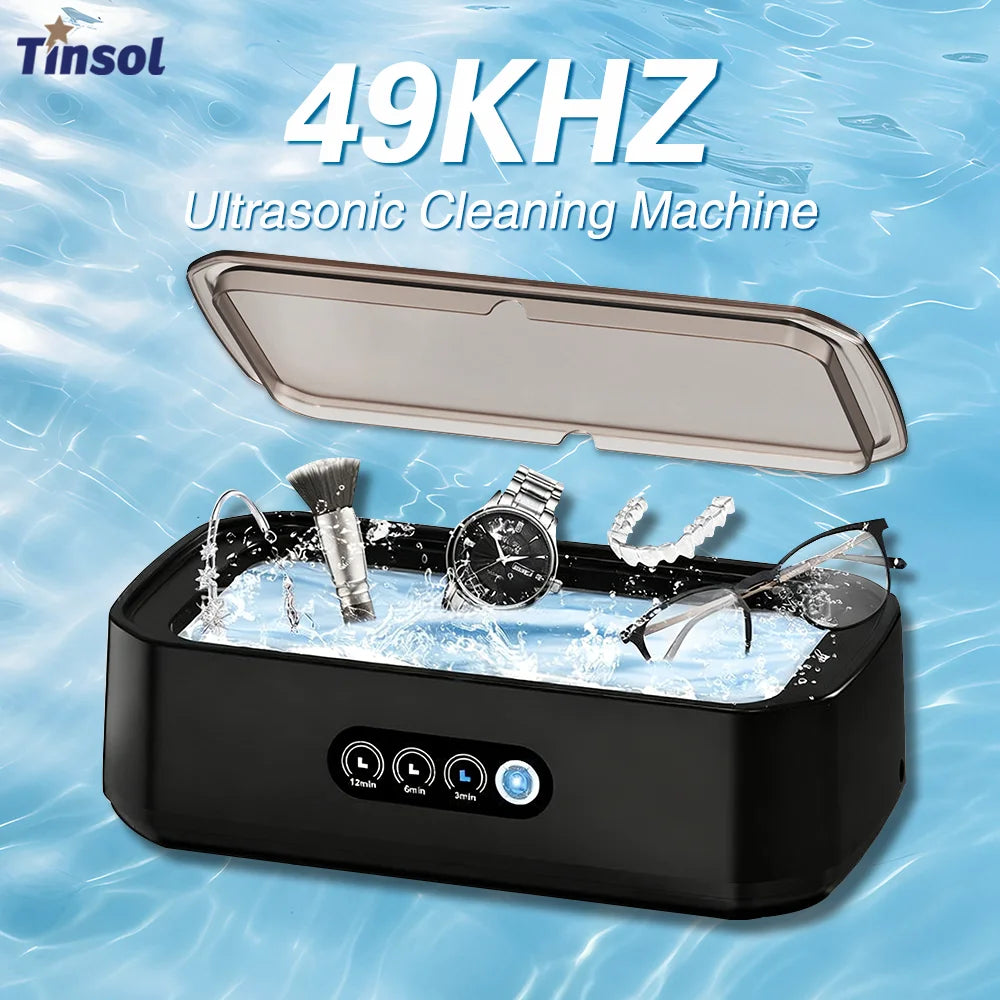 TINSOL 49KHZ nettoyeur à ultrasons haute fréquence 650ml Mini Machine de nettoyage par vibrations adapté aux lunettes bijoux et prothèses dentaires