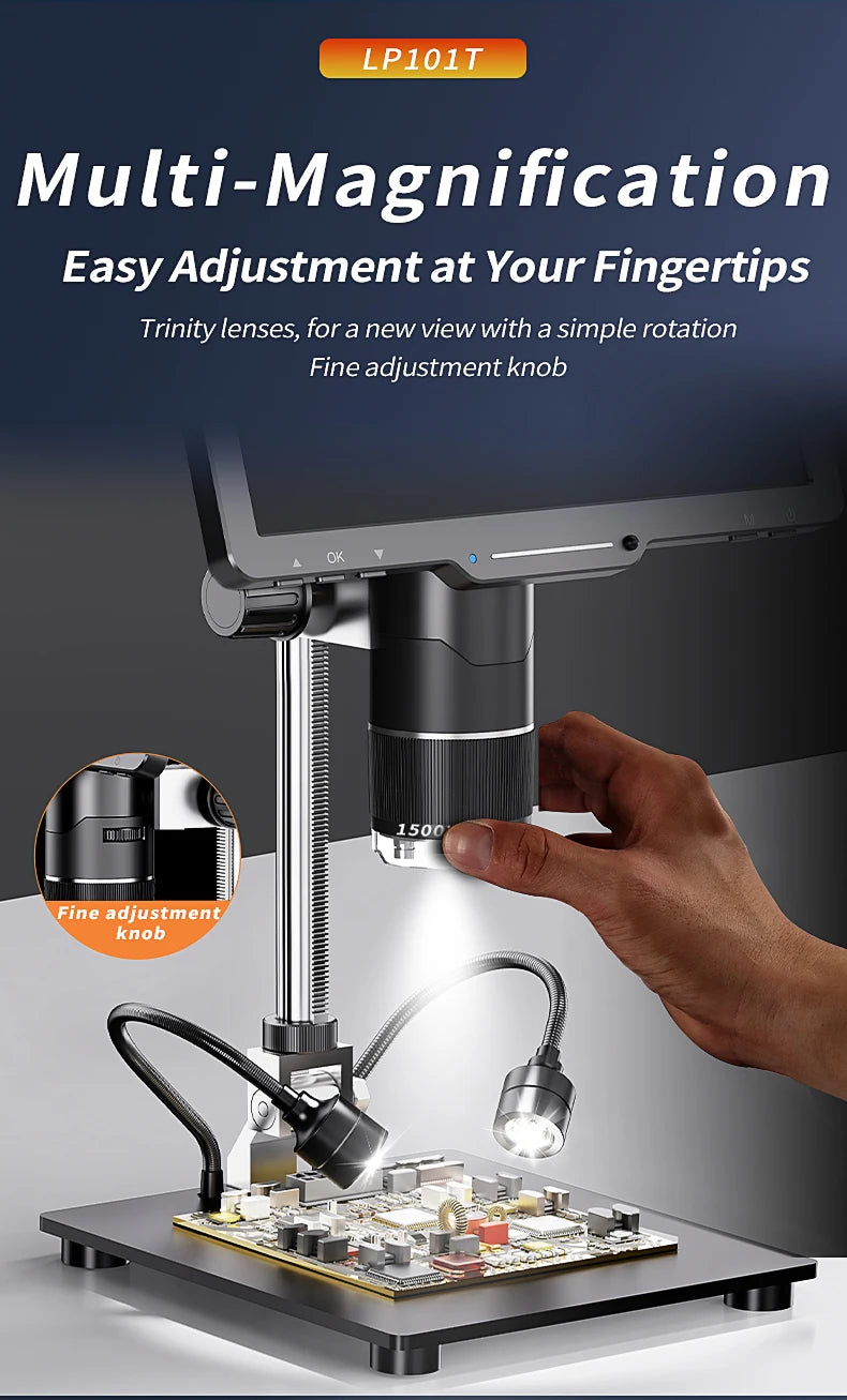 Microscope numérique HDMI 2500X, 3 objectifs 2K, caméra vidéo, écran IPS 10.1 pouces, bricolage, réparation de téléphones électroniques, outils de soudage