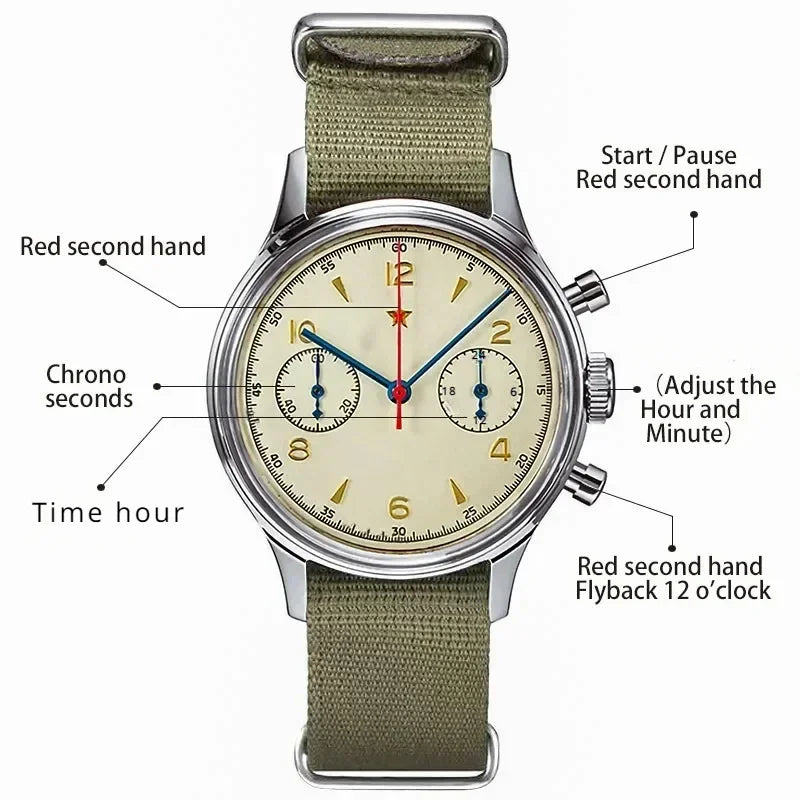Montres pour hommes 1963 pilote montre automatique 42mm étanche rétro quartz chronographe montre habillée vintage