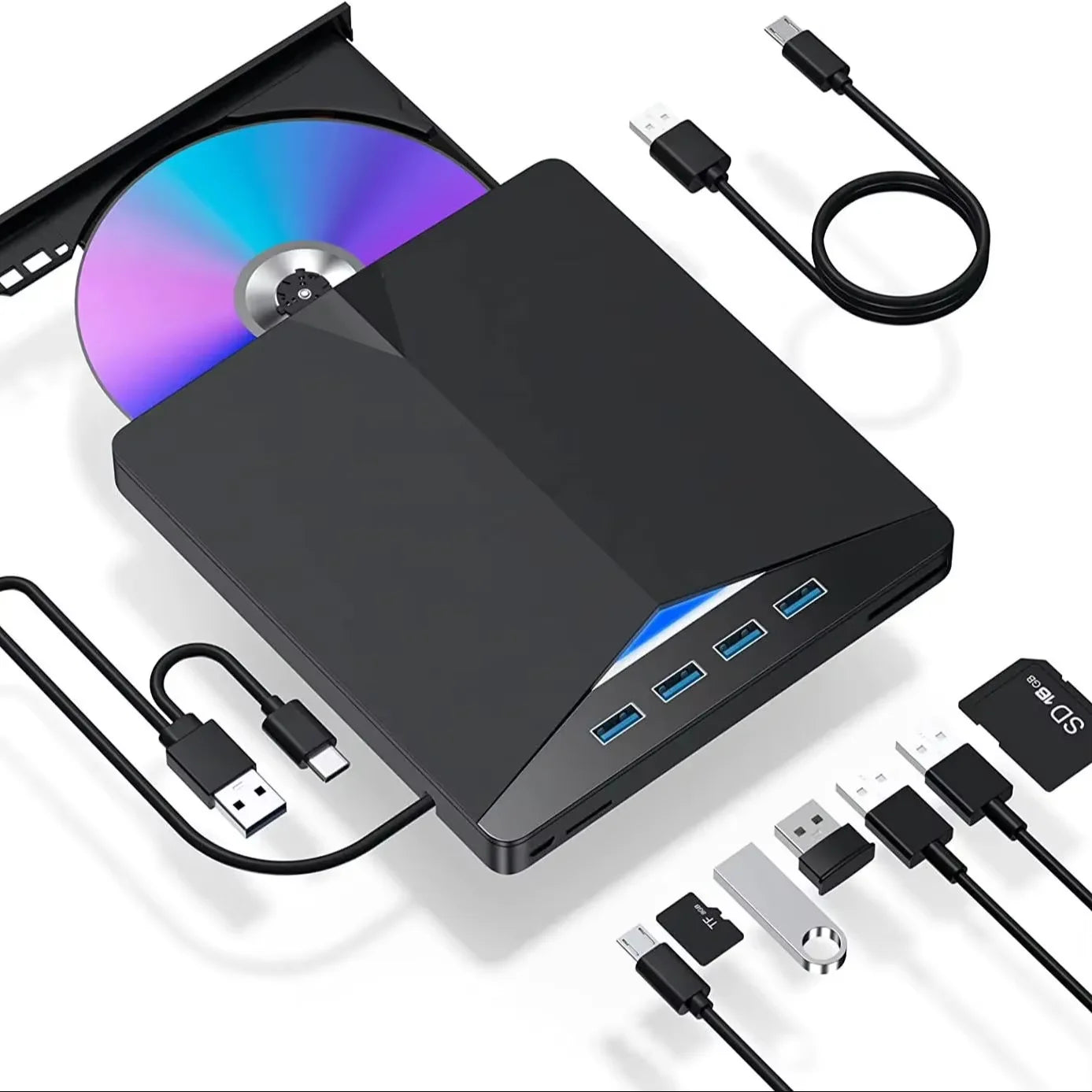 7-en-1 USB 3.0 type-c externe DVD RW lecteur de CD graveur lecteur lecteur optique externe pour PC portable bureau IMacs