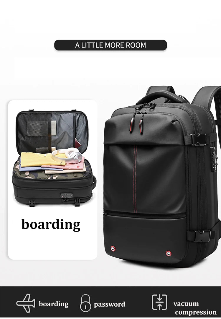 Sac à dos à compression sous vide pour ordinateur portable, sac à dos de voyage pour hommes, grande capacité, sac à dos scolaire, expansion, extérieur, SR, 17 pouces