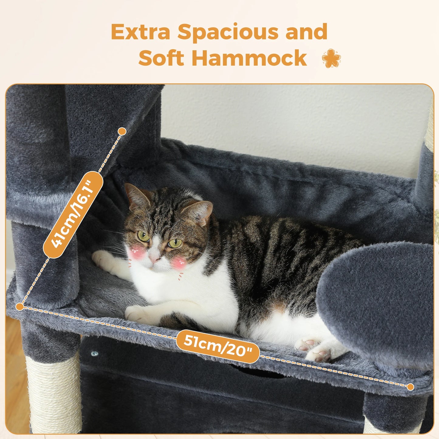 Chat dans hamac doux et spacieux de 51 cm pour arbre à chat, confort pour félins