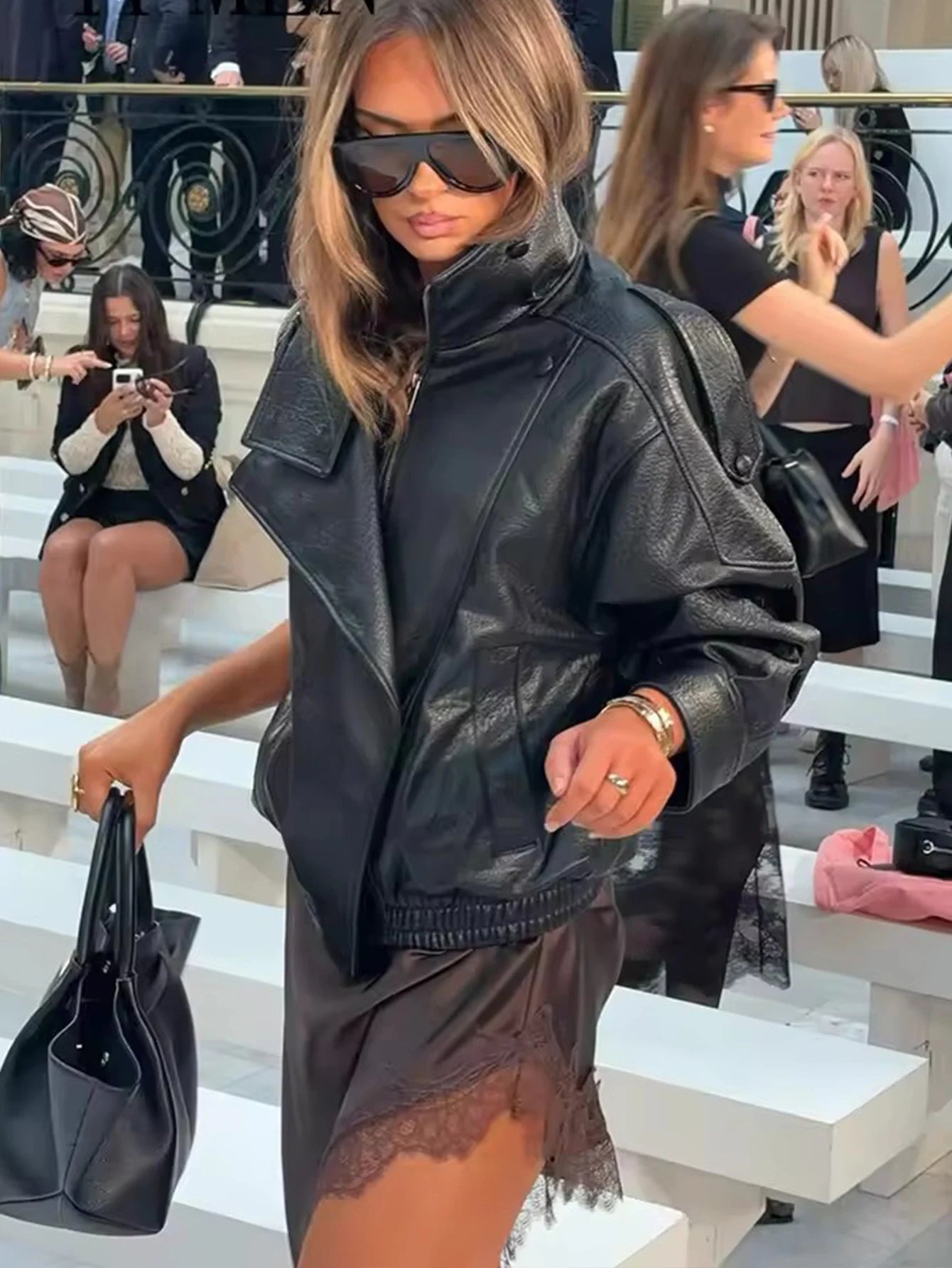 TFMLN – vestes Chic en Faux cuir noir pour femme, manteaux surdimensionnés élastiques à manches longues avec boutons, mode automne hiver 2025