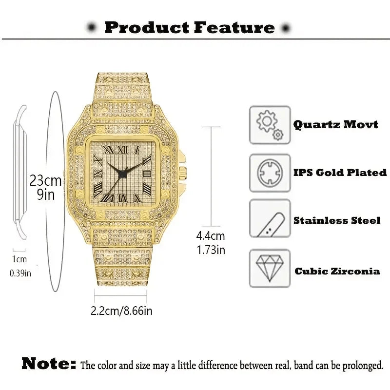 Classique luxe affaires hommes bracelet en acier carré échelle romaine strass montre à Quartz Lesiure homme montre-bracelet Relogio Masculino
