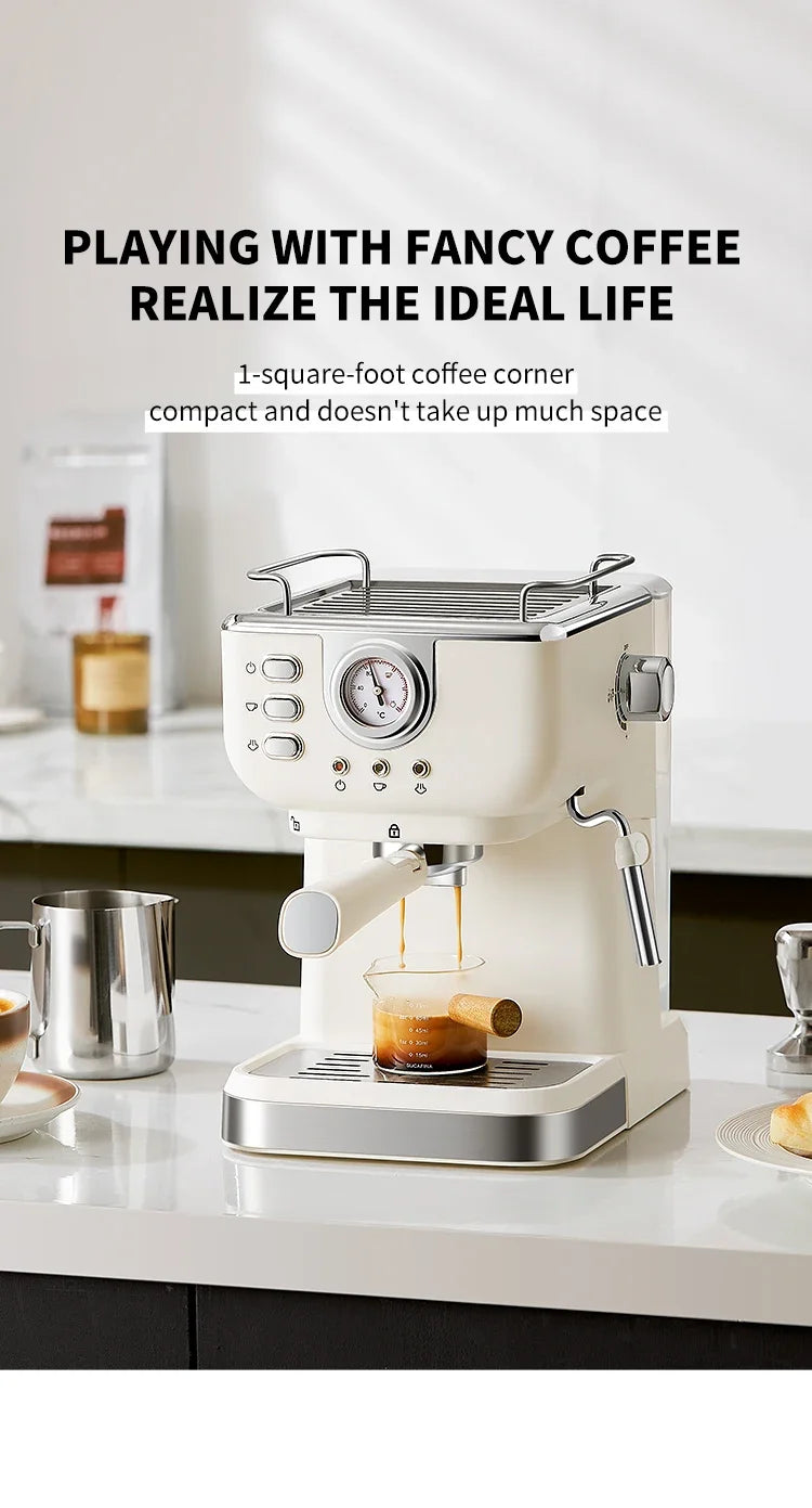 Machine à café expresso italienne 220V, en acier inoxydable, semi-automatique, mousseur à lait Commercial, pour le bureau