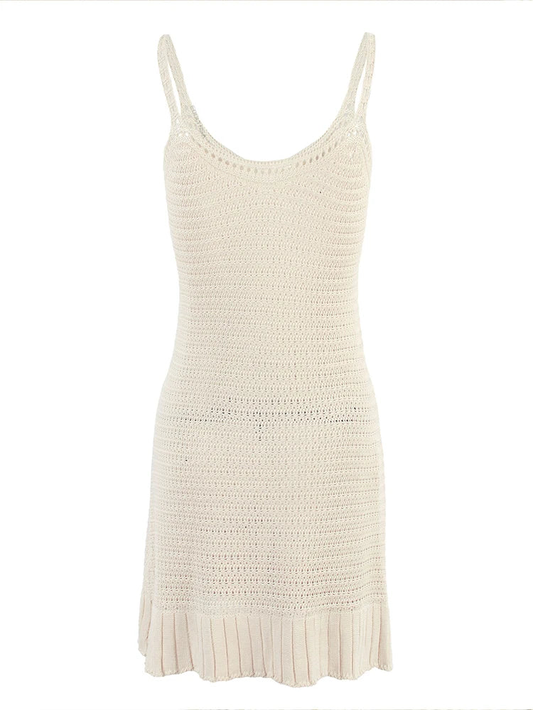 Robe Courte Chic en Crochet à Col Halter et Volants, Modèle 2026, pour Femme, Confortable, Idéale comme Cache-Maillot de Bain, pour Vacances en Bord de Mer et Clubs K58