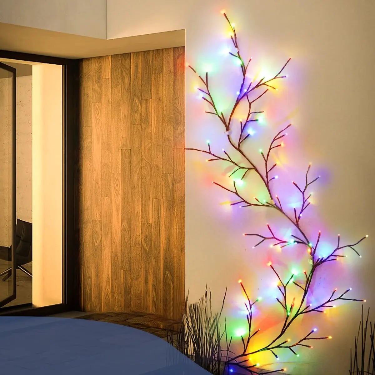 1PC 96LED s lumières de vigne de saule solaire, bricolage extérieur étanche chaîne lumières, lampes murales pour jardin, porche, magasin, terrasse, décor de voie