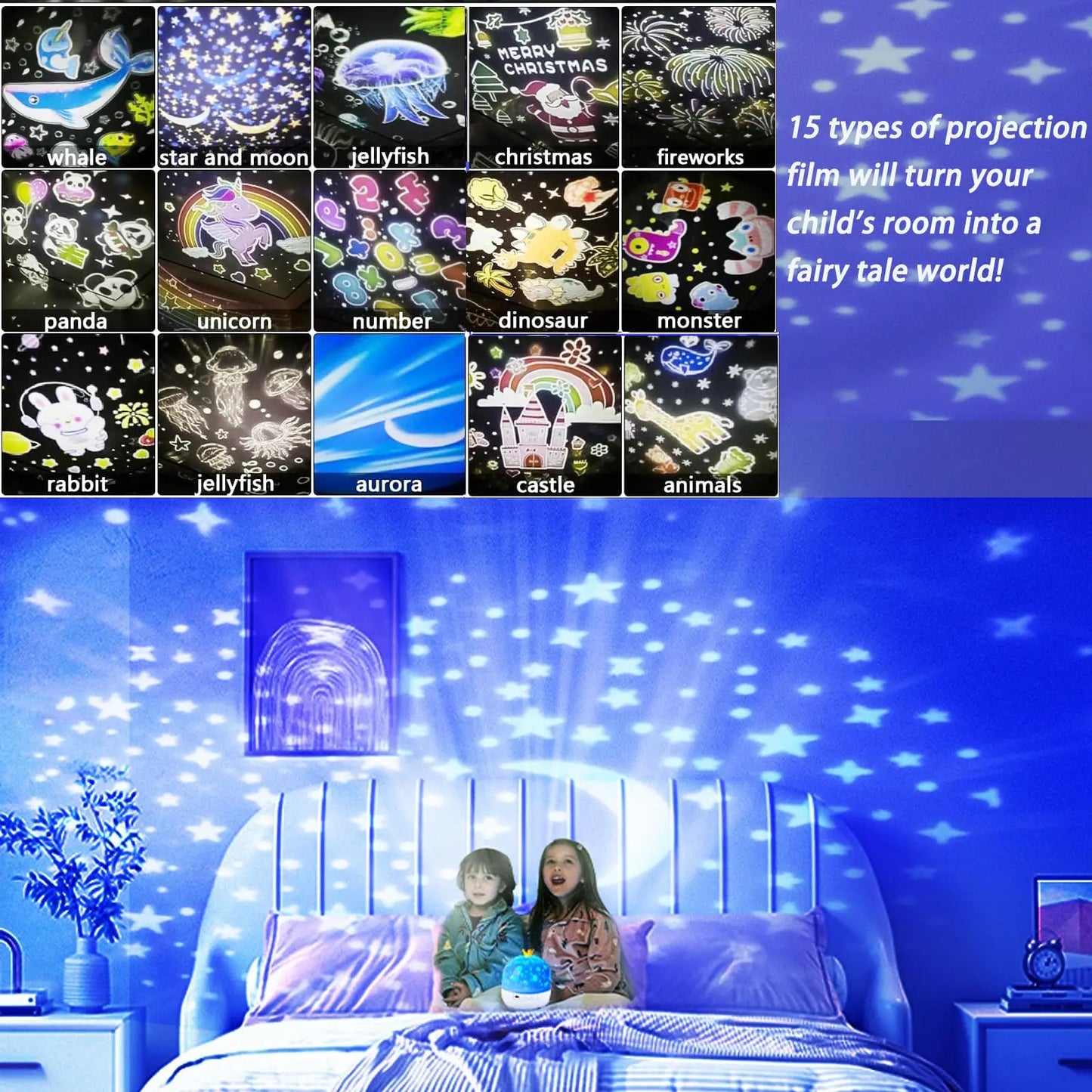 Projecteur Créatif Fantaisie 360 ° Rotatif 15 types de projecteur diapositives galaxie étoilée projecteur LED veilleuse enfants cadeau d'anniversaire