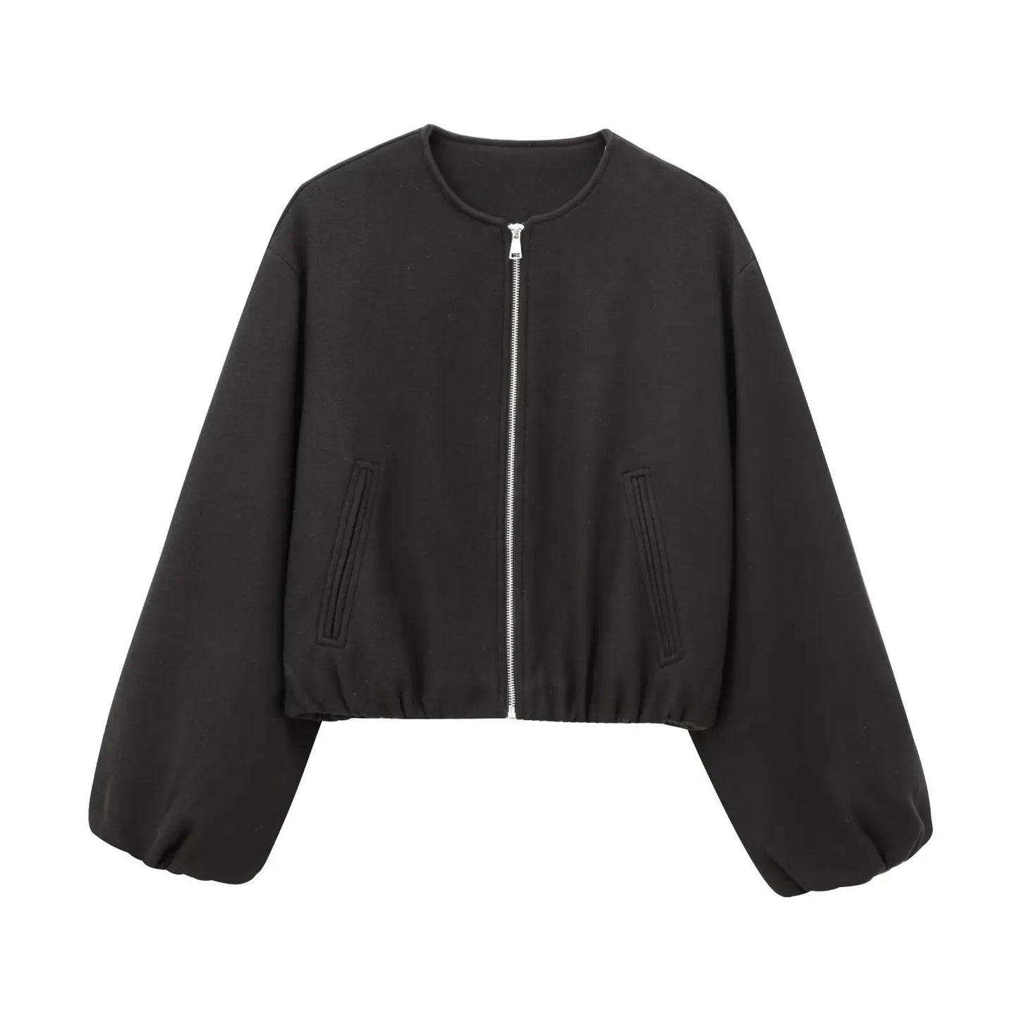 Blouson aviateur rétro à manches longues pour femmes, manteau à col rond, ourlet élastique, fermeture éclair, mode féminine, doux, automne, hiver