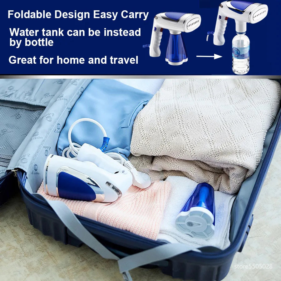 Steamer portable pliable pour vêtements, idéal voyage et maison, réservoir remplaçable par bouteille d'eau