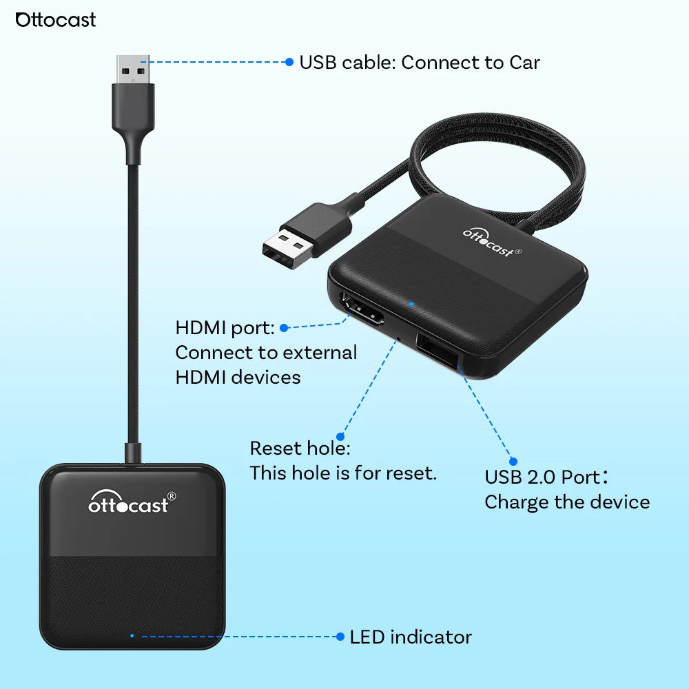 Ottocast voiture TV Mate Max Express 4 en 1 sans fil CarPlay Android Auto filaire DisplayPort dispositif écran miroir TV bâton pour voiture