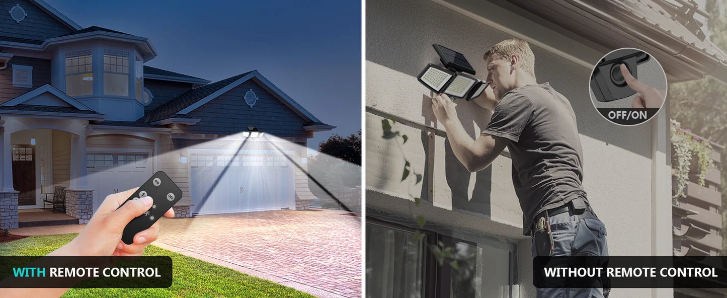 Projecteur solaire extérieur avec télécommande, éclairage maison, installation facile sans télécommande