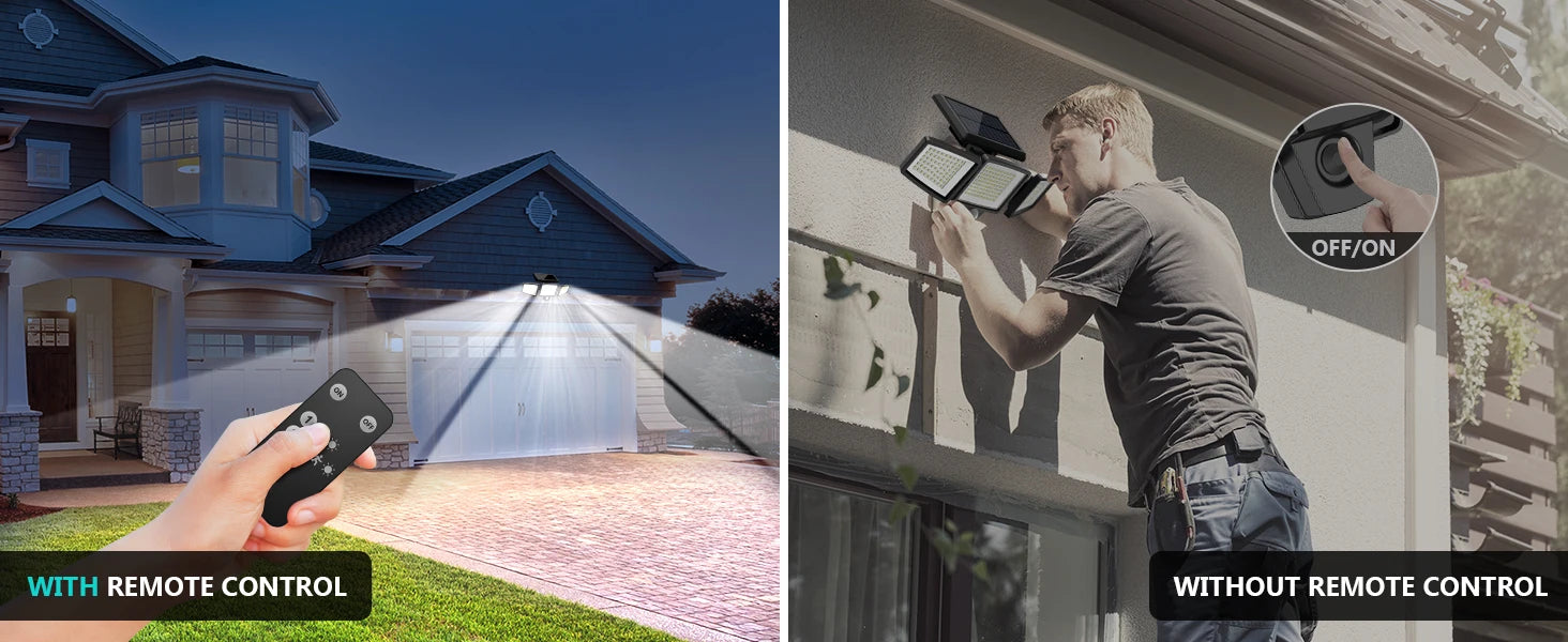 Projecteur solaire extérieur avec télécommande, éclairage maison, installation facile sans télécommande