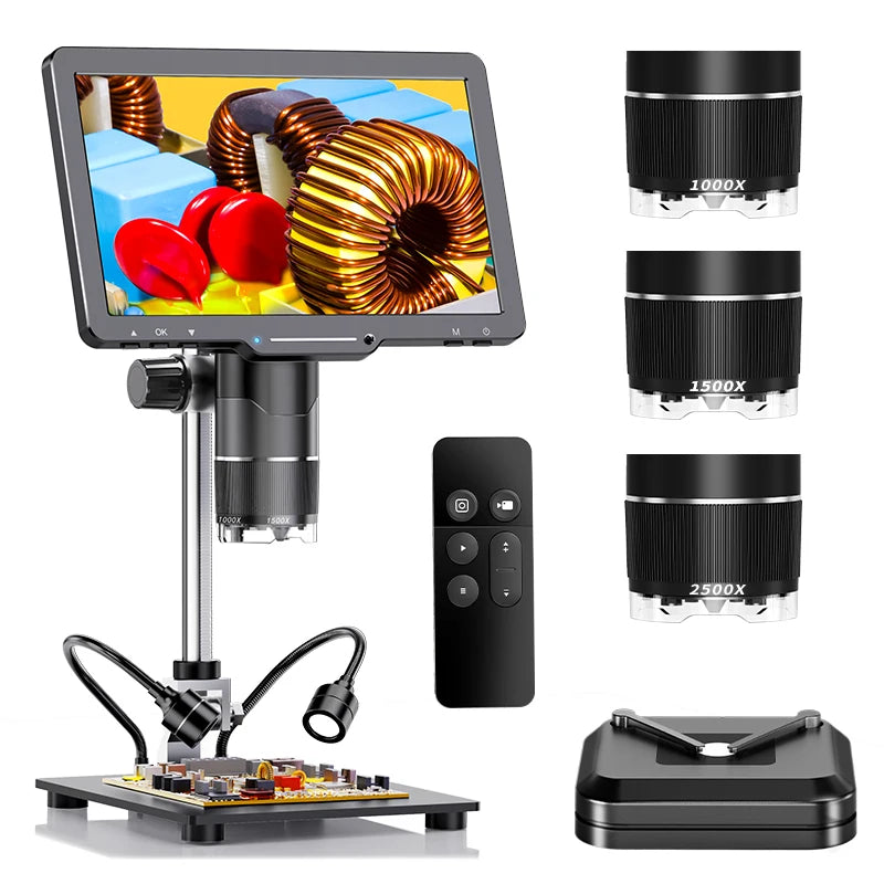 Microscope numérique HDMI 2500X, 3 objectifs 2K, caméra vidéo, écran IPS 10.1 pouces, bricolage, réparation de téléphones électroniques, outils de soudage