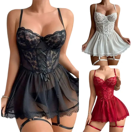 Pyjama jarretelles, Lingerie exquise pour femmes, soutien-gorge fantaisie avec string, anneaux de jambe, chemises de nuit érotiques, sous-vêtements grande taille, ensemble de vêtements de nuit