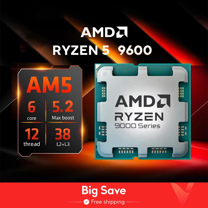 AMD Ryzen 5 9600 tout nouveau processeur 5.2GHz 6 cœurs 12 threads 38 mo de Cache 4NM TDP 65W Socket AM5 processeur de jeu sans emballage
